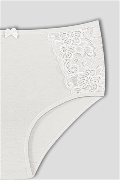 HNX UNDERWEAR 2li Yüksek Bel Büyük Beden Yanları Dantel Detaylı Pamuklu Bato Kadın Külot Siyah Ekru 2XL hnxNM2248