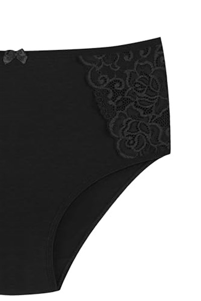HNX UNDERWEAR 2li Yüksek Bel Büyük Beden Yanları Dantel Detaylı Pamuklu Bato Kadın Külot Siyah Ekru 2XL hnxNM2248