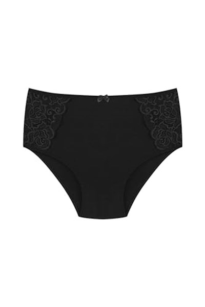 HNX UNDERWEAR 2li Yüksek Bel Büyük Beden Yanları Dantel Detaylı Pamuklu Bato Kadın Külot Siyah Ekru 2XL hnxNM2248