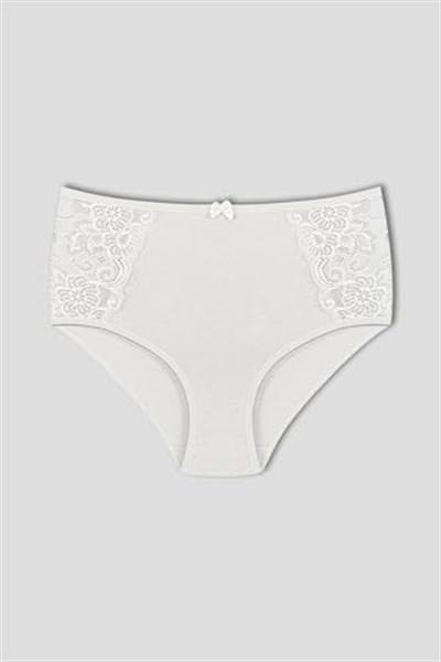 HNX UNDERWEAR 2li Yüksek Bel Büyük Beden Yanları Dantel Detaylı Pamuklu Bato Kadın Külot Siyah Ekru 2XL hnxNM2248