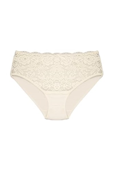 HNX UNDERWEAR Dantelli Yüksek Bel Büyük Beden Bato Kadın Külot Ekru XXL hnxNM3056