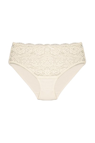 HNX UNDERWEAR Dantelli Yüksek Bel Büyük Beden Bato Kadın Külot Ekru XXL hnxNM3056