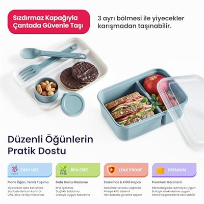 Hobby Life Lunch To Go 3 Bölmeli Beslenme Kabı – Sosluklu, Sızdırmaz Kapak, BPA İçermez, 920 ml + 40 ml (Pembe)