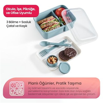 Hobby Life Lunch To Go 3 Bölmeli Beslenme Kabı – Sosluklu, Sızdırmaz Kapak, BPA İçermez, 920 ml + 40 ml (Pembe)