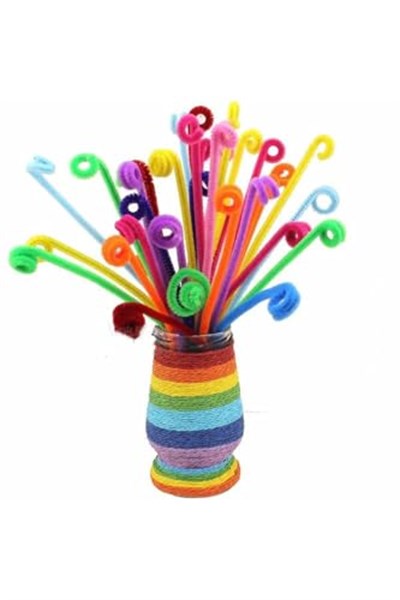 Hobialem Renkli Şönil, 200 Adet, Eğitici Şönil Seti, Tüylü Tel, 30 Cm, Peluş Tel