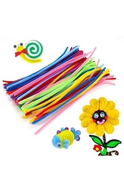 Hobialem Renkli Şönil, 200 Adet, Eğitici Şönil Seti, Tüylü Tel, 30 Cm, Peluş Tel