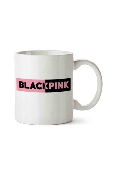 HobiShop(5663) Black Pink Logo Porselen Kupa Bardak Beyaz