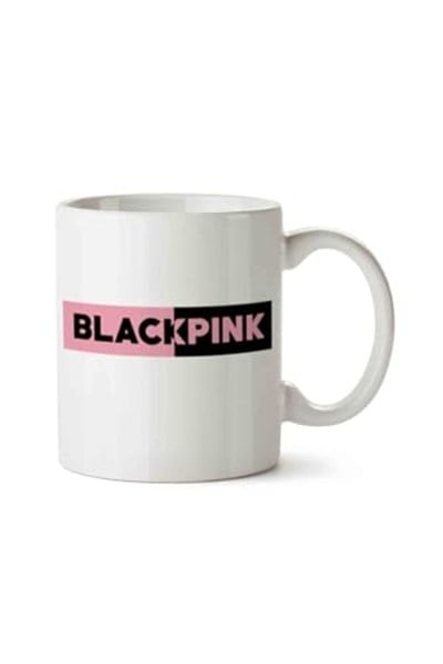 HobiShop(5663) Black Pink Logo Porselen Kupa Bardak Beyaz