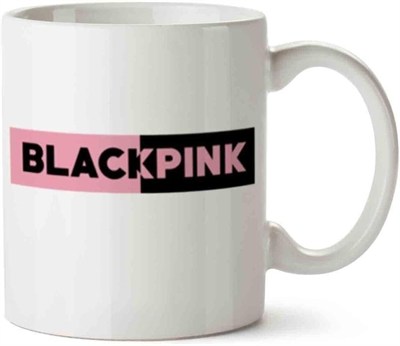 HobiShop(5663) Black Pink Logo Porselen Kupa Bardak Beyaz