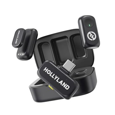 Hollyland LARK A1 Kablosuz Mini Mikrofon, iPhone 15/16 ve Android için, 48 kHz/24 bit, 3 Seviyeli Akıllı Gürültü Engelleyici, YouTube, Podcast, Vlog için Mikrofon (Siyah, 2TX + USB-C RX + Şarj Kılıfı)