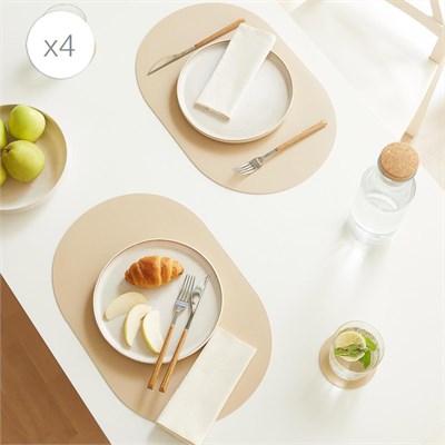 Home Wave 4lü Bej/taş Renk Suni Deri Amerikan Servis Set 45 X 30 Cm