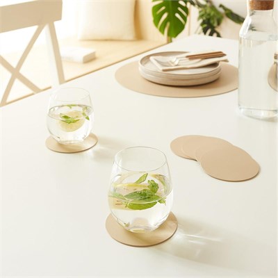 Home Wave 4lü Bej/taş Renk Suni Deri Bardak Altlığı Ø 10 Cm