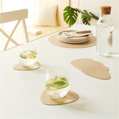 Home Wave 4lü Bej/taş Renk Suni Deri Bardak Altlığı 13 X 11.5 Cm