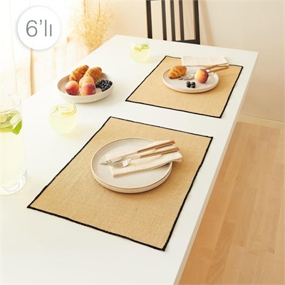 Home Wave 6lı Siyah Dikiş Detaylı Jüt Amerikan Servis 45 X 35 Cm