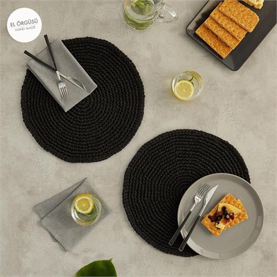 Home Wave Ocean Home Textile 2li Siyah Renk Rafya Amerikan Servis Ø 36 Cm