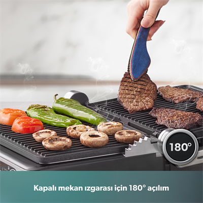Homend Grilliant 1340H 4 Dilim Kapasiteli Gövde Alt ve Üst Sıcaklığı Ayrı Kontrol Edilebilen Döküm Plakalı Tost ve Izgara Makinesi Inox 2000W