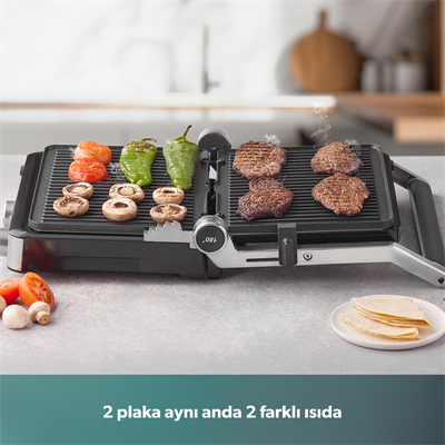 Homend Grilliant 1340H 4 Dilim Kapasiteli Gövde Alt ve Üst Sıcaklığı Ayrı Kontrol Edilebilen Döküm Plakalı Tost ve Izgara Makinesi Inox 2000W