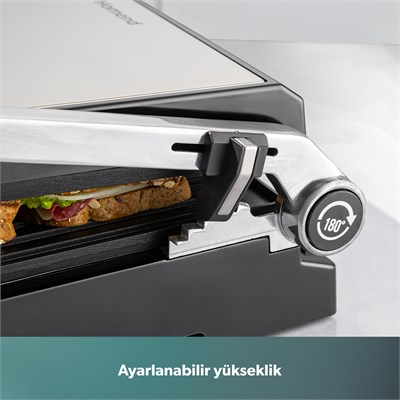 Homend Grilliant 1341H Inox Gövdeli, Döküm Plakalı, 5 Programlı, Led Ekranlı Tost ve Izgara Makinesi