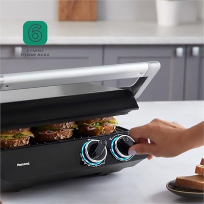 Homend Grilliant 1342H 3 in 1 Inox Gövde Çift Taraflı XL Döküm Plaka Tost ve Izgara Makinesi