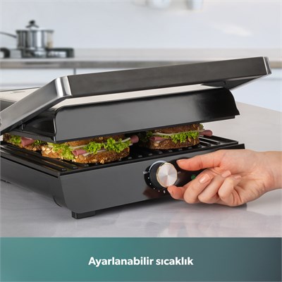 Homend Grilliant 1349H 4 Dilim Kapasiteli Gövdeli Döküm Plakalı Tost ve Izgara Makinesi Inox 2000W