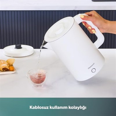 Homend Heatrow Cooltouch 1618H Paslanmaz Çelik El Yakmaz Gövdeli Su Isıtıcısı Beyaz