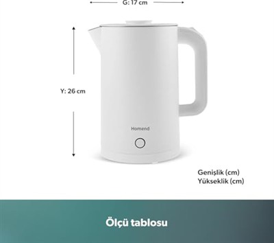 Homend Heatrow Cooltouch 1618H Paslanmaz Çelik El Yakmaz Gövdeli Su Isıtıcısı Beyaz