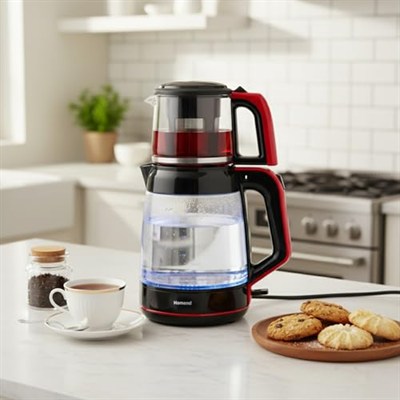 Homend Infinity XL 1764H Cam Çay Makinesi Siyah Kırmızı