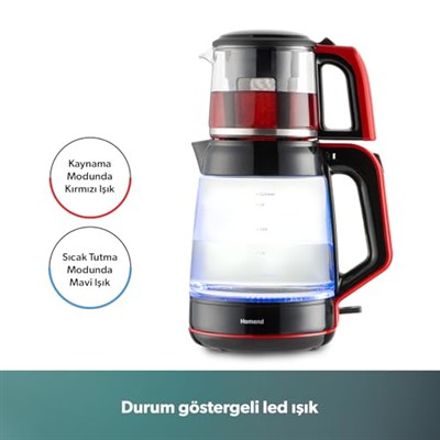 Homend Infinity XL 1764H Cam Çay Makinesi Siyah Kırmızı