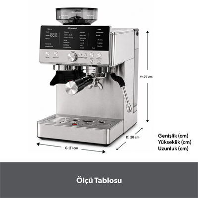 Homend LattePrimo Barista Tipi Çekirdek Öğütücülü Espresso Makinesi, 20 Sıcak ve Soğuk İçecek