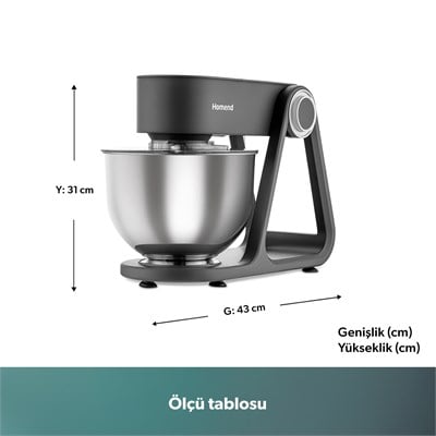 Homend Profashion 3023H Digital Ekran 1500W 5L Döküm Stand Mikser Antrasit