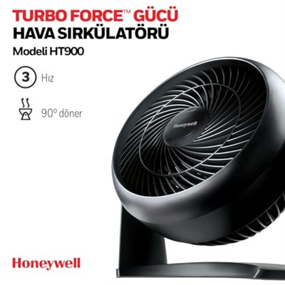 HONEYWELL TurboForce Turbo Vantilatör HT900E, Sessiz Soğutma, 90 Dereceye Kadar Ayarlanabilir Eğim Açısı, 3 Hız Ayarı, Duvara Montaj, Masa Vantilatörü - Siyah