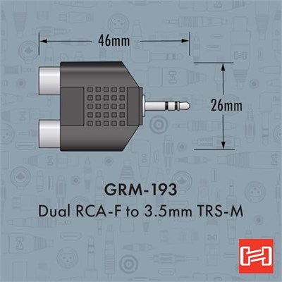 Hosa GRM-193, Adaptör, Dual RCA - 3,5 mm TRS - Seçenekler: RCA açı TS 0,64 cm (1/4 inç), RCA için XLR3F, RCA - 3...