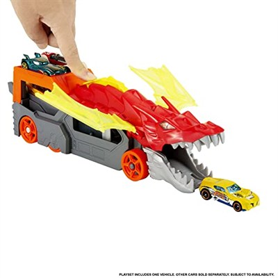 Hot Wheels fırlatıcı ve taşıyıcı ejderha Hot Wheels™ Şehri fırlatıcı ve taşıyıcı ejderha, ağzından araba püskürtür, 3 yaş ve üzeri çocuklar için hediye GTK42