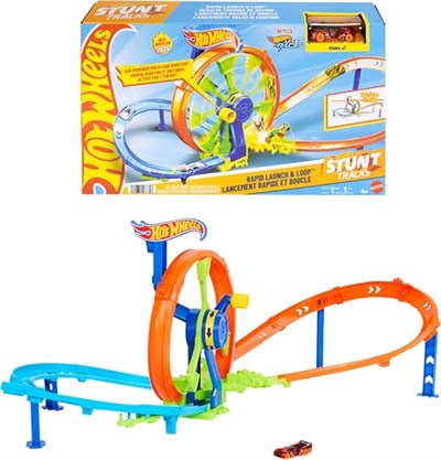 Hot Wheels Hızlı Fırlatma ve Döngü Parkuru Oyun Seti Hot Wheels Hızlı Fırlatma ve Döngü Parkuru Oyun Seti ve 1:64 ölçekli metal oyuncak araba, çarpışma temalı pist seti JBX65