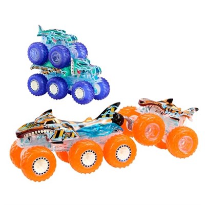 Hot Wheels Monster Trucks Toy Truck & Big Rig Multipack, 1:64 Ölçekli Mega-Wrex & Tiger Shark ile Eşleşen Power Smashers Deco