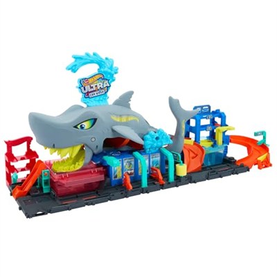 Hot Wheels Muhteşem Köpek Balığı Araç Yıkama oyun seti 1:64 ölçekte renk değiştiren oyuncak araba içeren Hot Wheels Şehri Muhteşem Köpek Balığı Araba Yıkama HTN82