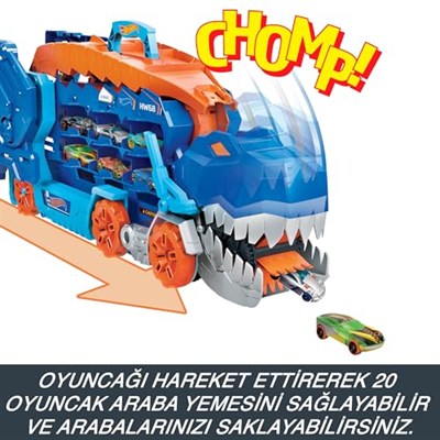 Hot Wheels Şehri Ultimate T-Rex Tır, T-Rexe Dönüşür, Yarış Pisti İçerir, Işıklı ve Sesli, 20+ 1:64 Ölçekli Araba için Depolama Alanı, HNG50