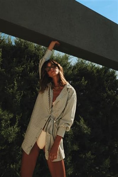 House of Silk 2022DRESS007 Stripes Koton Gömlek Elbise