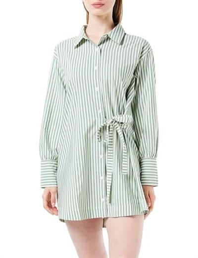 House of Silk 2022DRESS007 Stripes Koton Gömlek Elbise