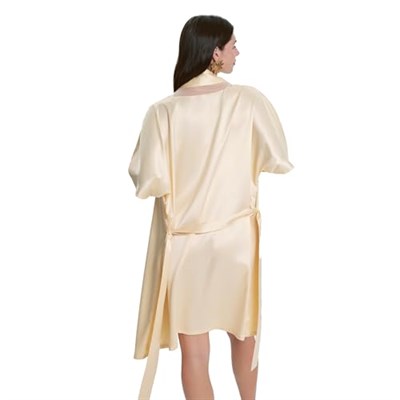 House of Silk Jasmine İpeksi Saten Tül Detaylı Sabahlık Kadın Sabahlık, Bej, STD