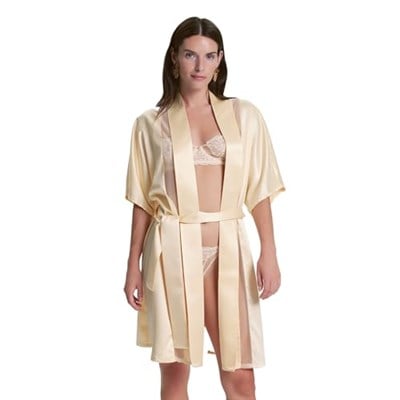 House of Silk Jasmine İpeksi Saten Tül Detaylı Sabahlık Kadın Sabahlık, Bej, STD