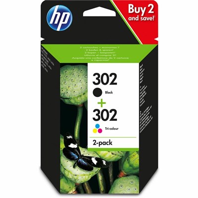 HP 302 2li Paket Siyah/Üç Renkli Orijinal Mürekkep Kartuşları Combo paketi Sayfa Verim B 190 / Tri 165 (P/N X4D37AE)