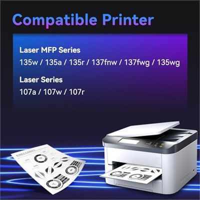 HP Lazer 135wg Toner için HP 106A W1106A için ZIPRINT 106A Toner Uyumlu, HP Lazer MFP 137fwg Toner (Çipli, 2 Siyah)