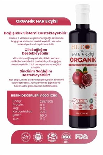 HUDOT Organik Nar Ekşisi, 700 gr, FDA Onaylı