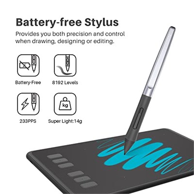 Huion Inspiroy H640P 26cm x 14.7cm, 8192 Kademe Basınç Hassasiyetli, 5080LPI Çözünürlük, 6 Adet Kısayol Tuşu, Pilsiz Kalemli, Android Uyumlu Grafik Tablet