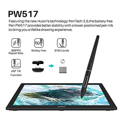HUION Kamvas Pro 24 4K Grafik Çizim Tablet Monitör, 4 K UHD 23.8 inç Kalem Ekran 8192 Seviyeleri Ile Pilsüz Stylus, Mini KeyDial ve 140% SRGB - Windows ve Mac ve Android ile uyumlu