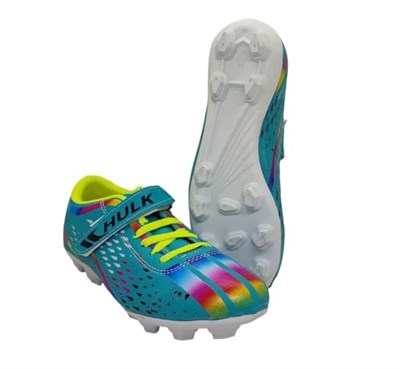 Hulk 129 Cırtlı Filet Numara 33 Çocuk Futbol Krampon Turkuaz_Neon Yeşil