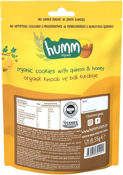 Humm Organic Ballı Kinoalı Kurabiye 1 Paket(55 Gr x 1 Adet)