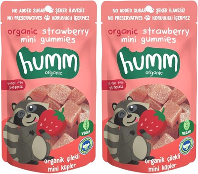Humm Organic Organik Glutensiz Vegan Çilekli Mini Küpler - 30g 2li paket