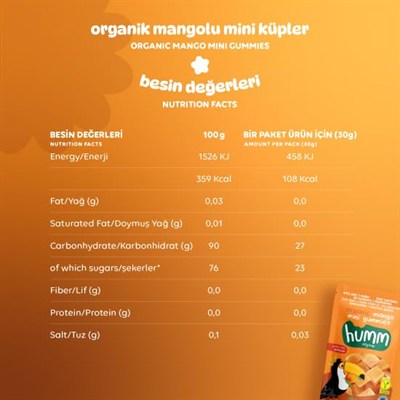Humm Organic Organik Glutensiz Vegan Mangolu Mini Küpler - 30g 2li paket